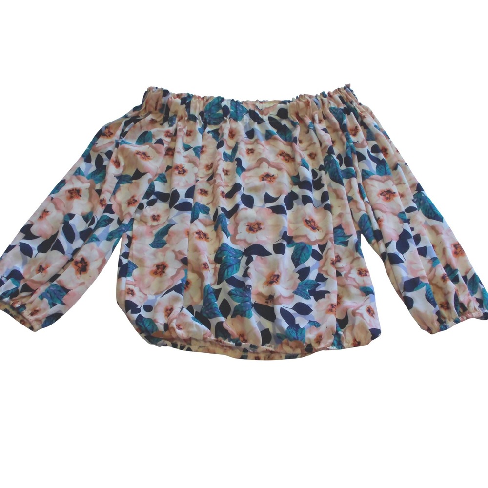 Philosophy Republic Clothing Floral Off The Shoulder Blouse Peach Teal Medium